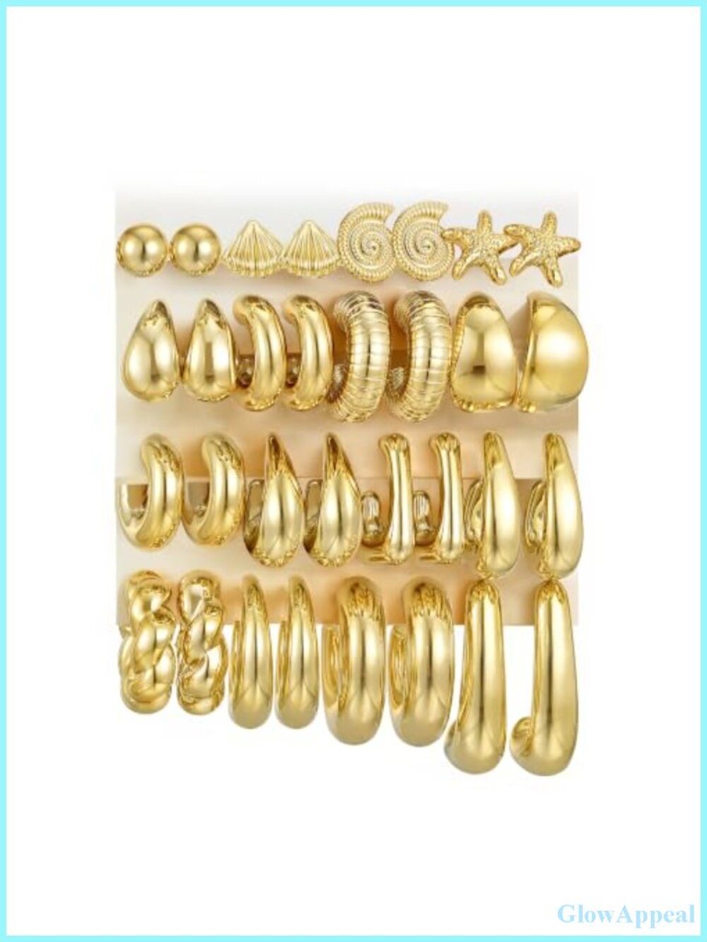 16 Pair Gold Plated Hoop Earrings Set for Women Chunky Statement Jewelry Gift